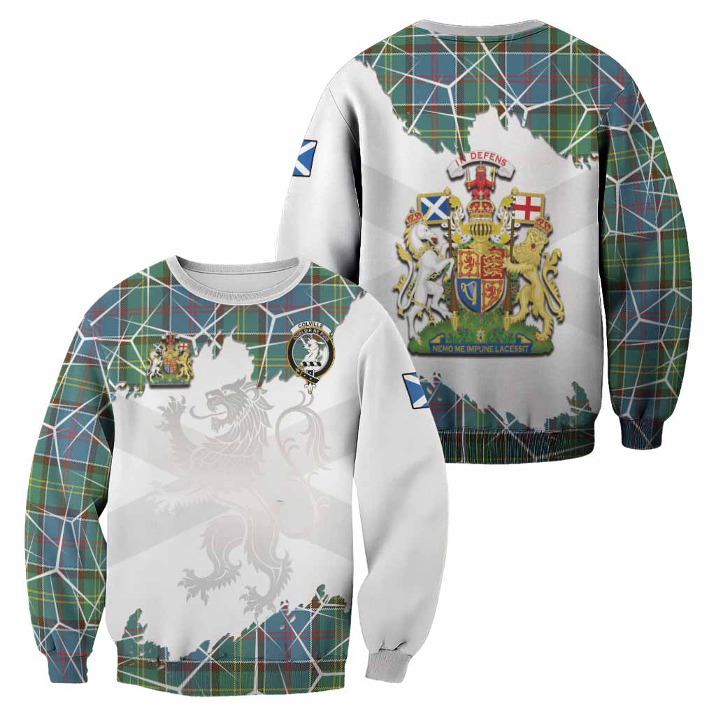 Colville Tartan Sweatshirt with Family Crest and Lion Rampant Grunge Style