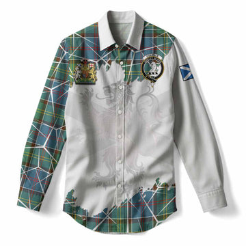 Colville Tartan Women Casual Shirt with Family Crest and Lion Rampant Grunge Style