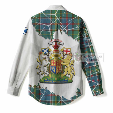 Colville Tartan Women Casual Shirt with Family Crest and Lion Rampant Grunge Style