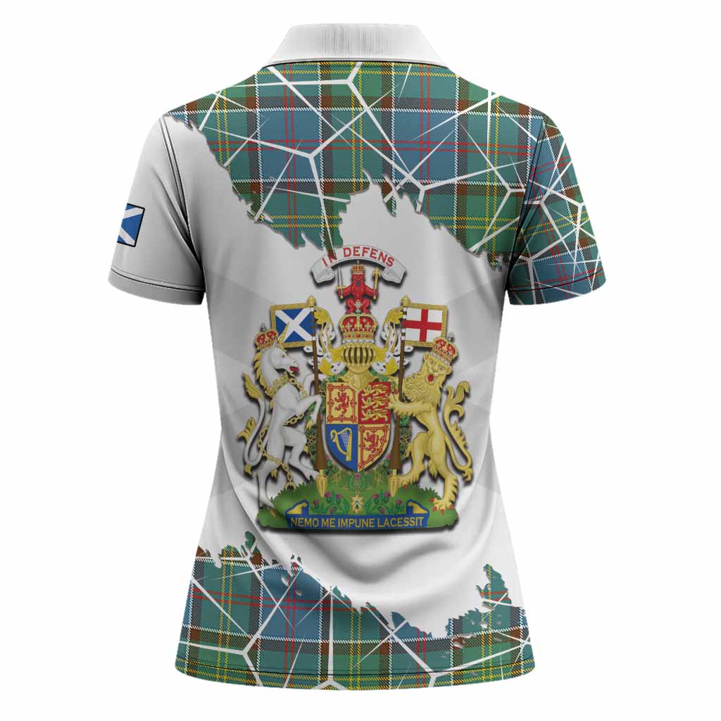 Colville Tartan Women Polo Shirt with Family Crest and Lion Rampant Grunge Style