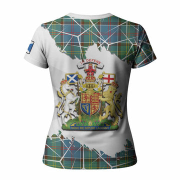 Colville Tartan Women T shirt with Family Crest and Lion Rampant Grunge Style