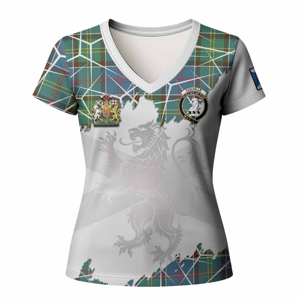 Colville Tartan Women T shirt with Family Crest and Lion Rampant Grunge Style