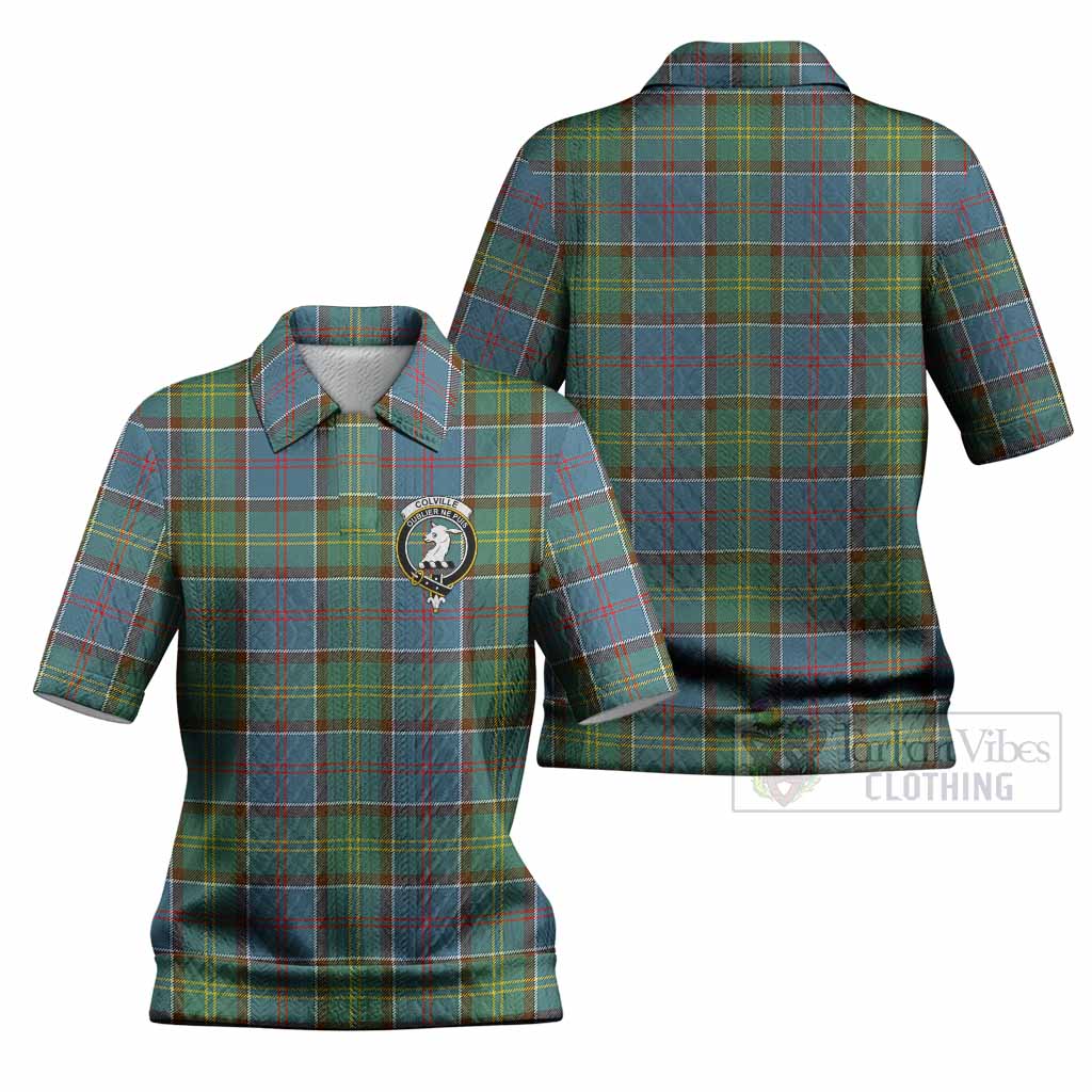 Colville Tartan Women’s Polo Sweater Top with Family Crest