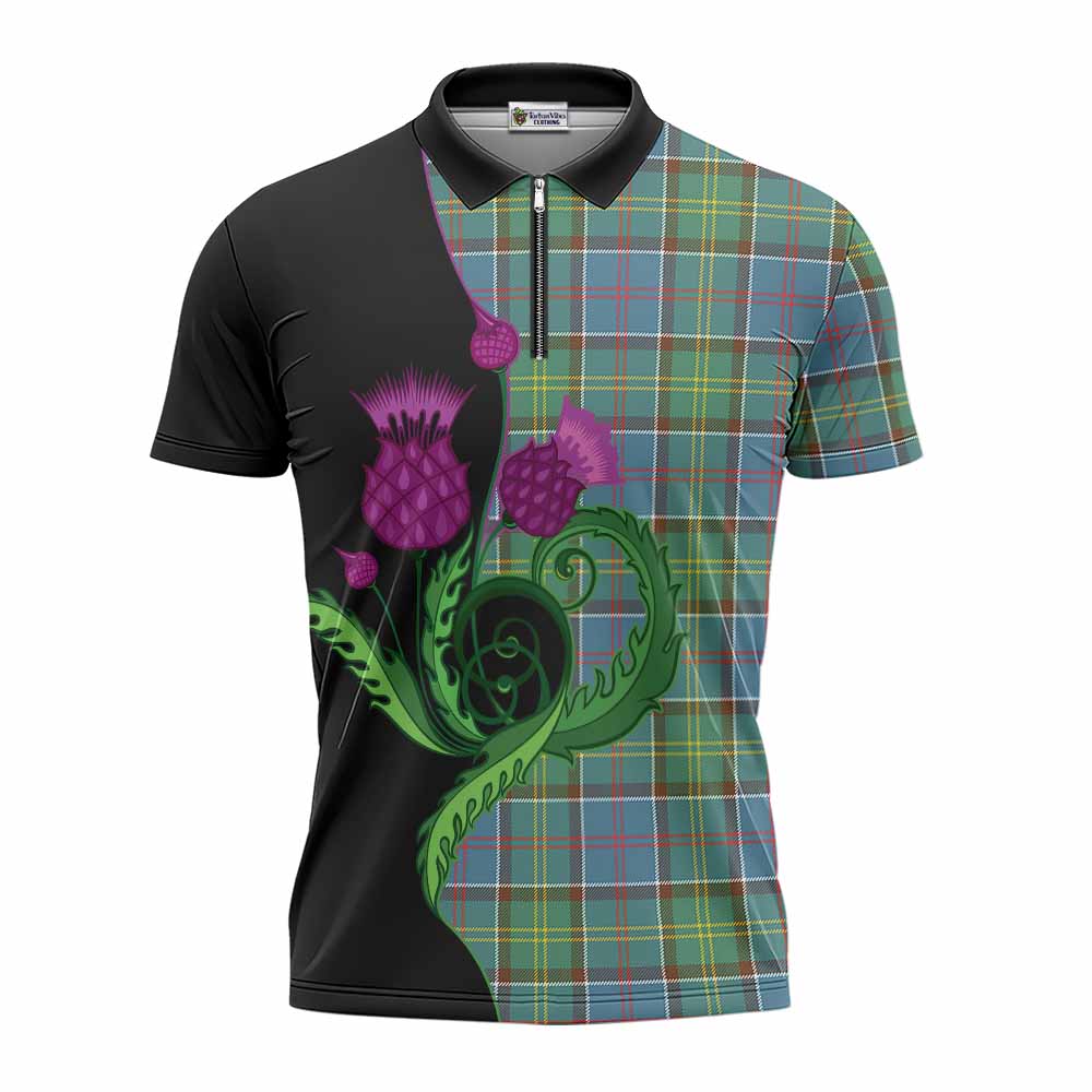 Colville Tartan Zipper Polo Shirt Traditional Scottish Thistle