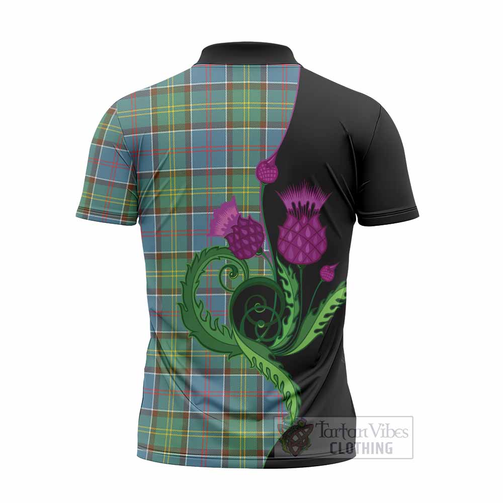 Colville Tartan Zipper Polo Shirt Traditional Scottish Thistle