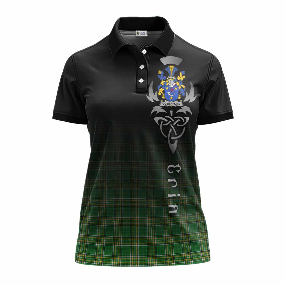 Tartan Vibes Clothing Comerford Irish Clan Women's Polo Shirt with Coat of Arms Erin Go Bragh Celtic Inspired