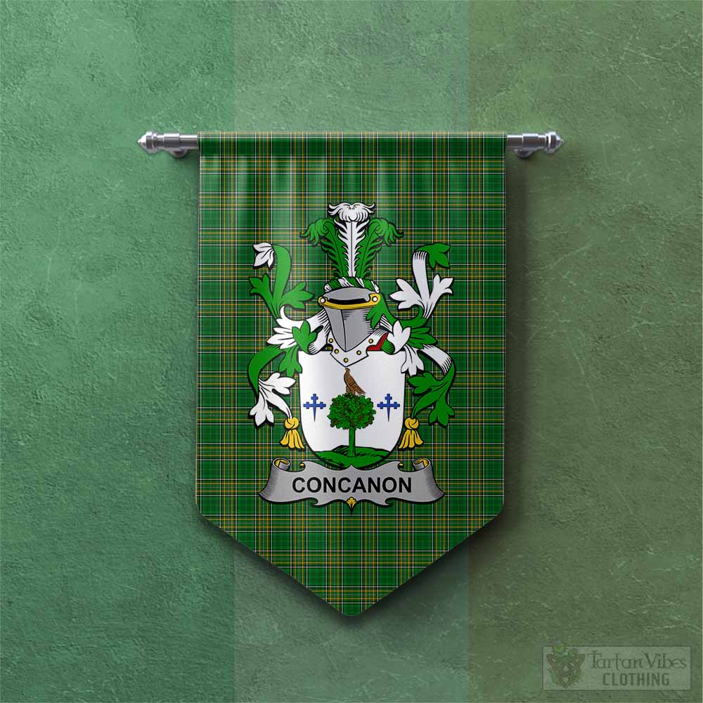 Tartan Vibes Clothing Concanon Irish Clan Tartan Gonfalon, Tartan Banner with Coat of Arms