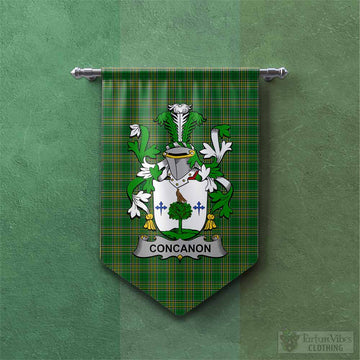 Concanon Irish Clan Tartan Gonfalon, Tartan Banner with Coat of Arms