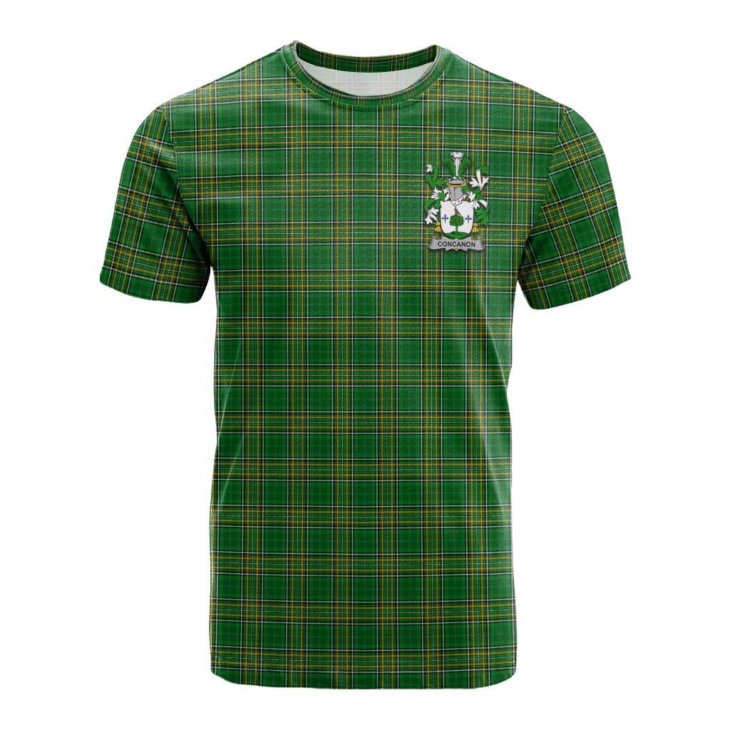 Tartan Vibes Clothing Concanon Irish Clan Tartan Cotton T-shirt with Coat of Arms