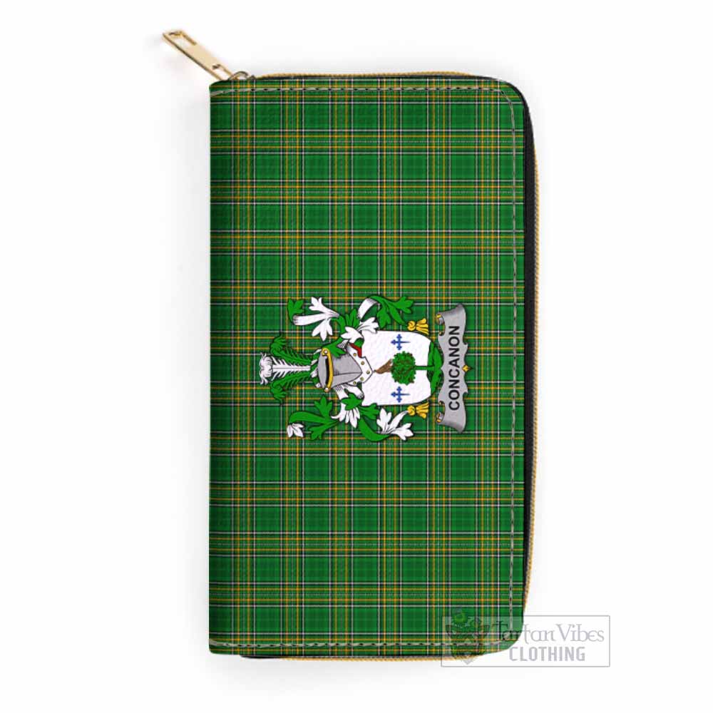 Tartan Vibes Clothing Concanon Irish Clan Tartan Women's Leather Wallet with Coat of Arms