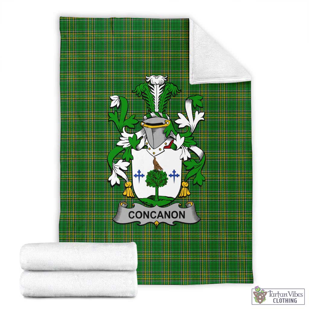 Concanon Irish Clan Tartan Blanket with Coat of Arms X-Large 59 x 79 inches 150 x 200 cm - Tartan Vibes Clothing