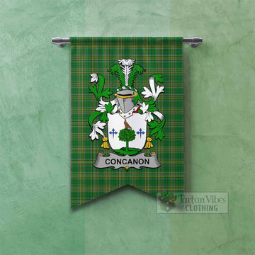 Concanon Irish Clan Tartan Gonfalon, Tartan Banner with Coat of Arms