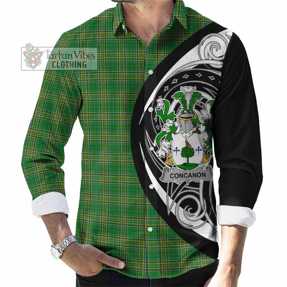 Tartan Vibes Clothing Concanon Irish Clan Long Sleeve Button Shirt Celtic Circle Style