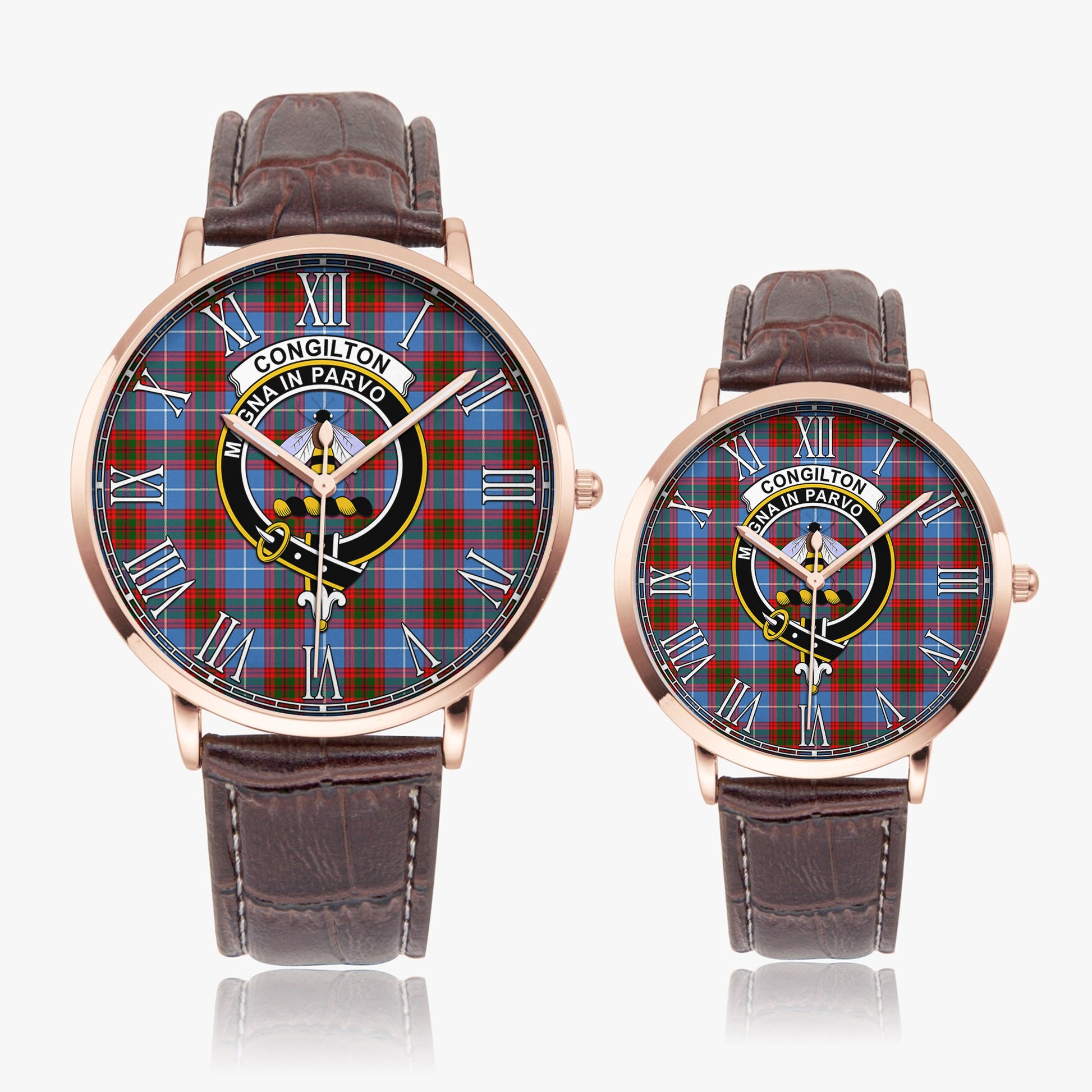 Congilton Tartan Family Crest Leather Strap Quartz Watch - Tartan Vibes Clothing