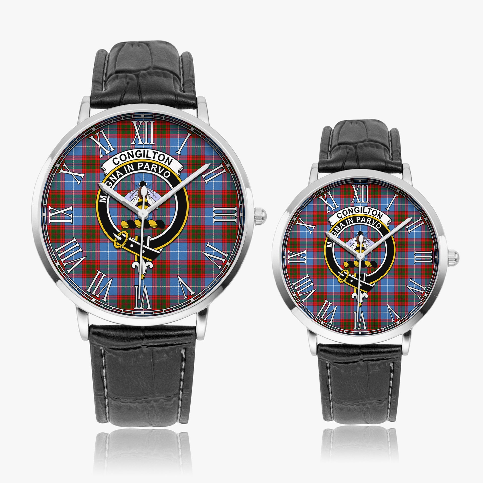 Congilton Tartan Family Crest Leather Strap Quartz Watch - Tartan Vibes Clothing