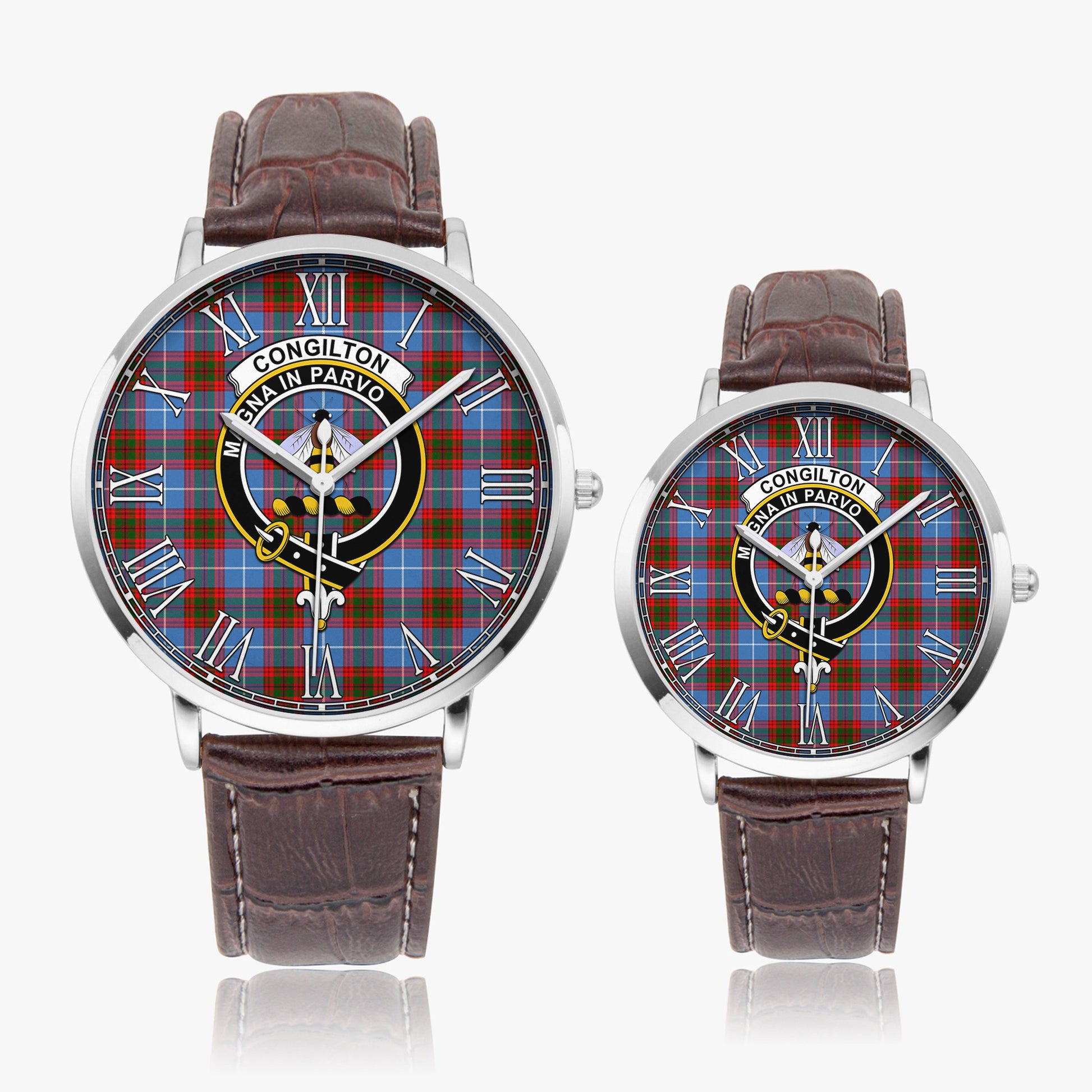 Congilton Tartan Family Crest Leather Strap Quartz Watch - Tartan Vibes Clothing