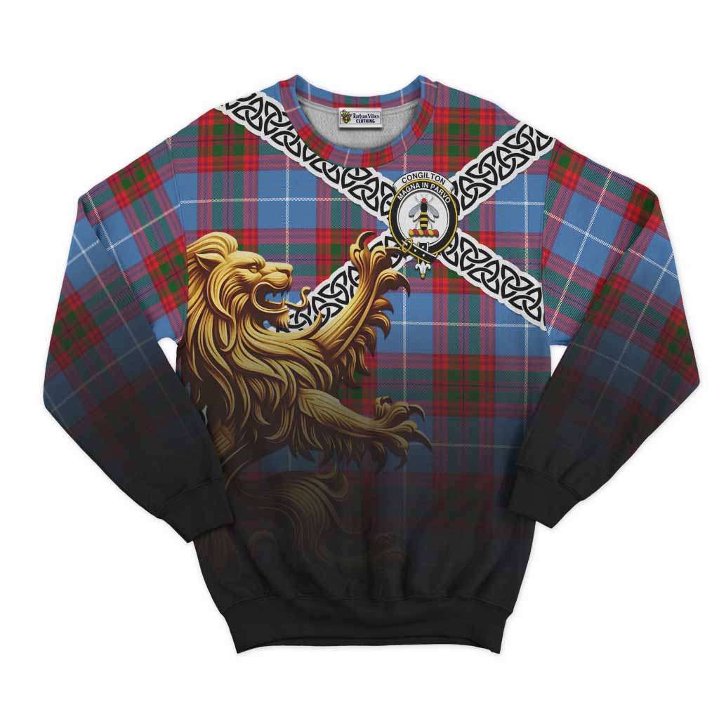 Congilton Crest Tartan Sweatshirt with Golden Lion Emblem Celtic Style Unisex - Tartan Vibes Clothing