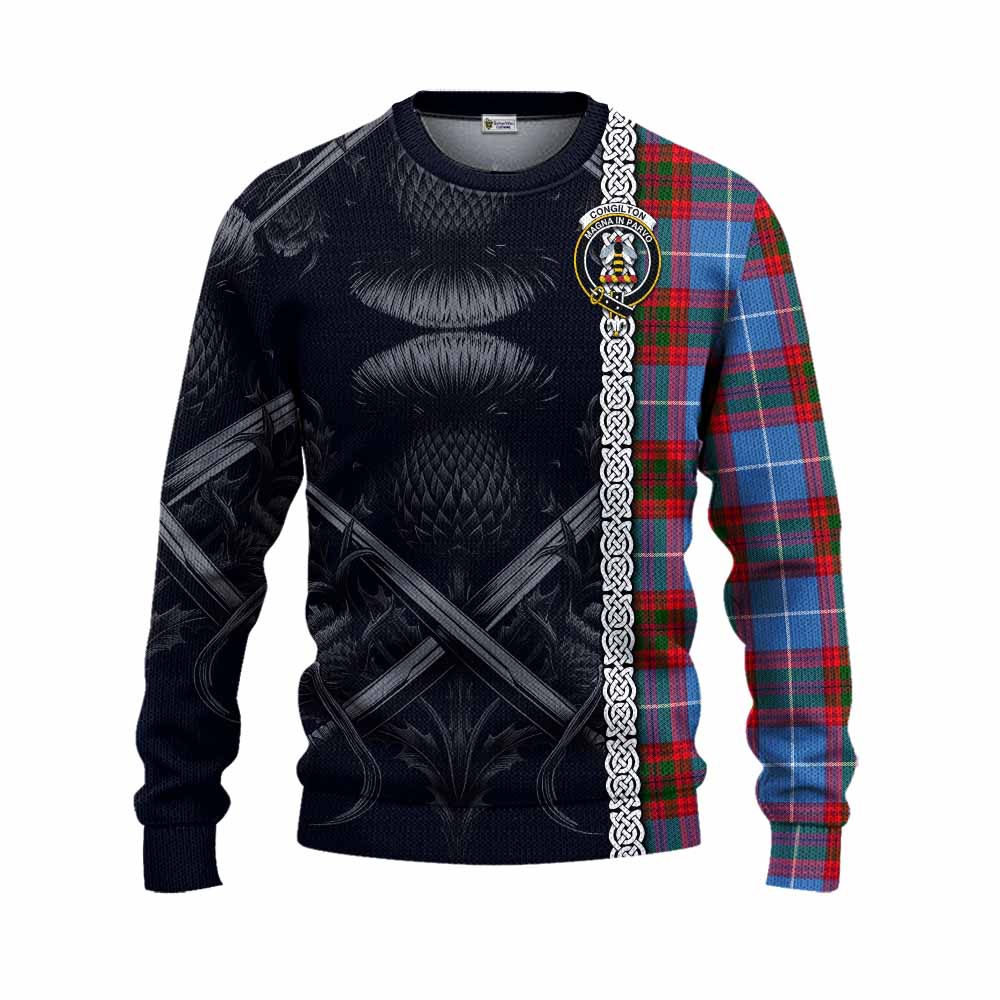 Congilton Tartan Knitted Sweater with Family Crest Cross Sword Thistle Celtic Vibes Unisex - Tartan Vibes Clothing