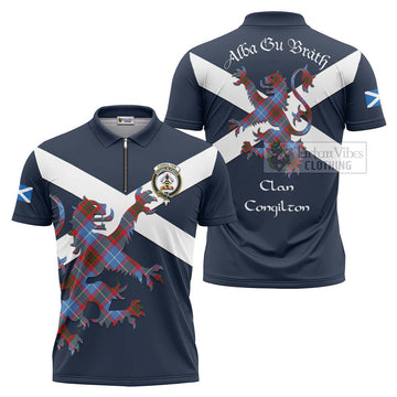 Congilton Tartan Lion Rampant Zipper Polo Shirt Proudly Display Your Heritage with Alba Gu Brath and Clan Name Unisex - Tartan Vibes Clothing
