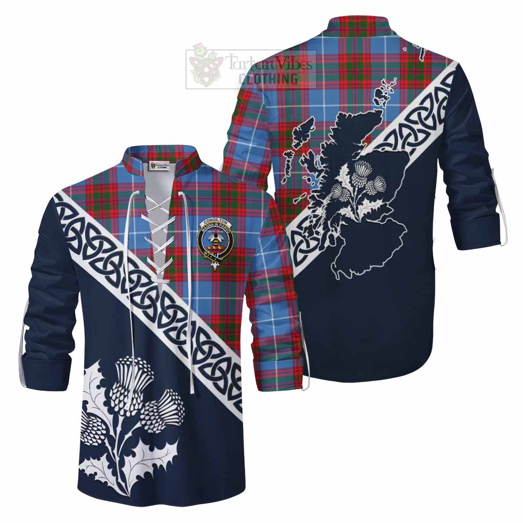 Congilton Tartan Ghillie Kilt Shirt Featuring Thistle and Scotland Map Men - Tartan Vibes Clothing