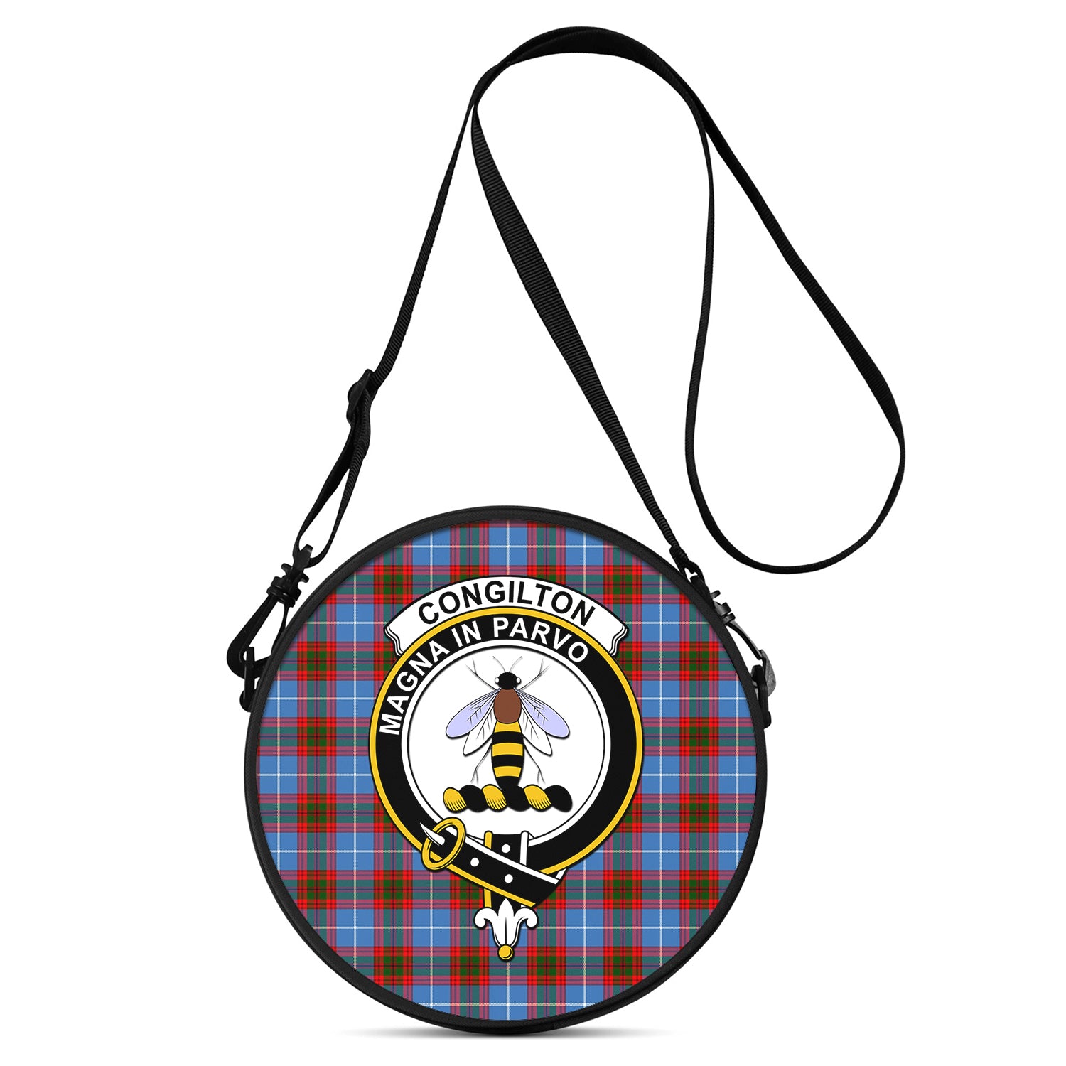 Congilton Tartan Round Satchel Bags with Family Crest One Size 9*9*2.7 inch - Tartan Vibes Clothing