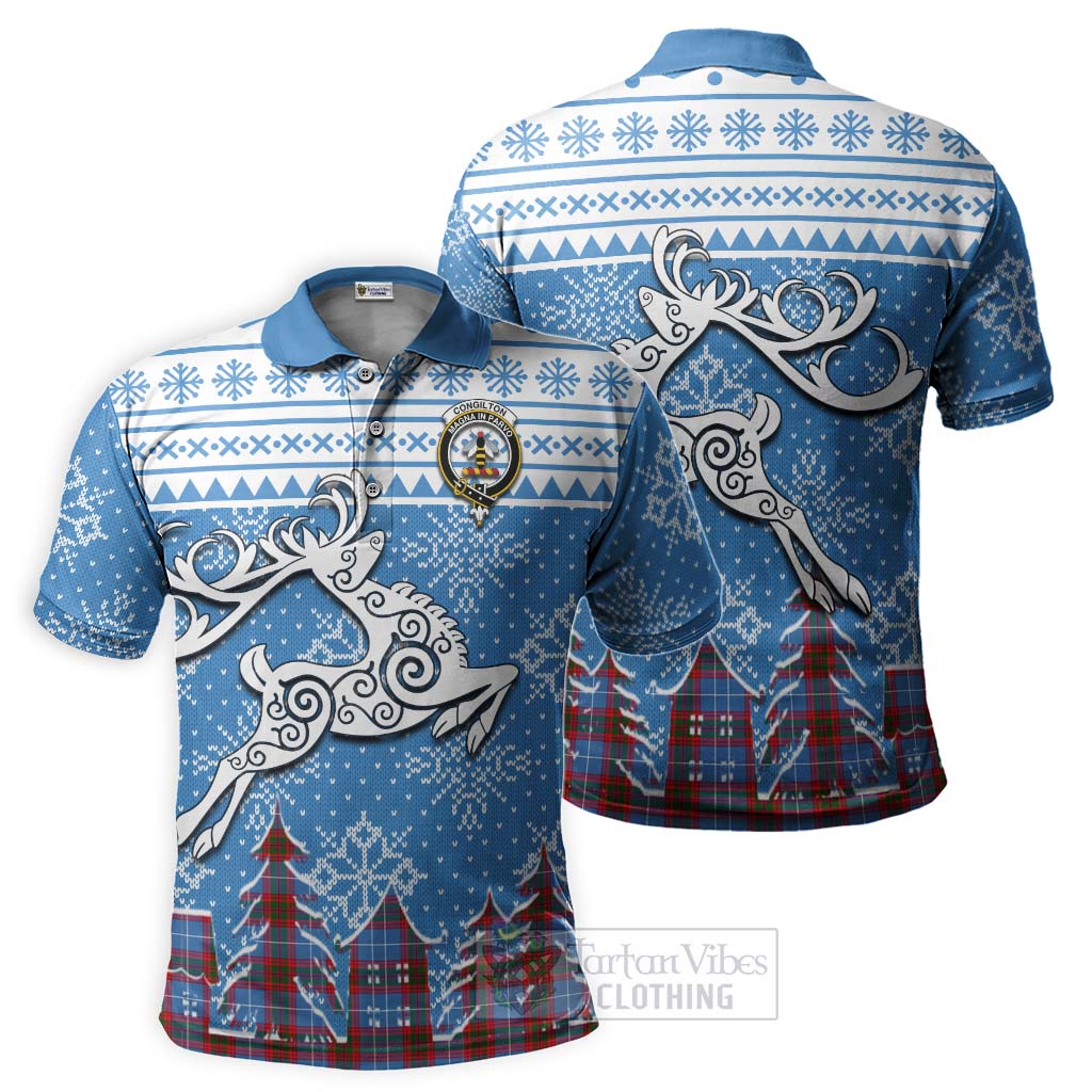 Tartan Vibes Clothing Congilton Clan Christmas Polo Shirt Celtic Reindeer Style