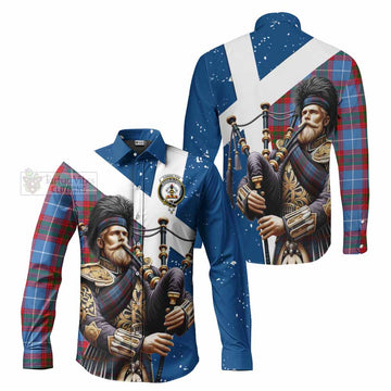 Congilton Tartan Long Sleeve Button Shirt with Family Crest Scottish Bagpiper Vibes Men's Shirt - Tartan Vibes Clothing