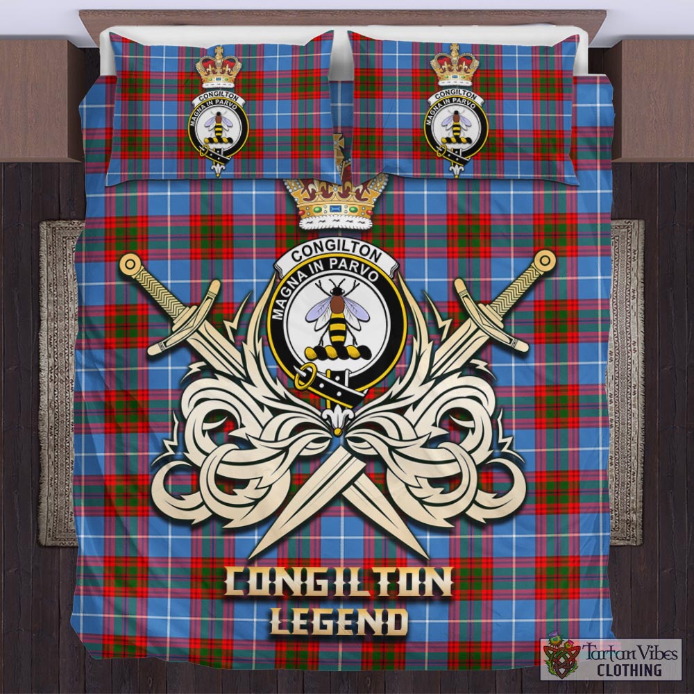 Tartan Vibes Clothing Congilton Tartan Bedding Set with Clan Crest and the Golden Sword of Courageous Legacy