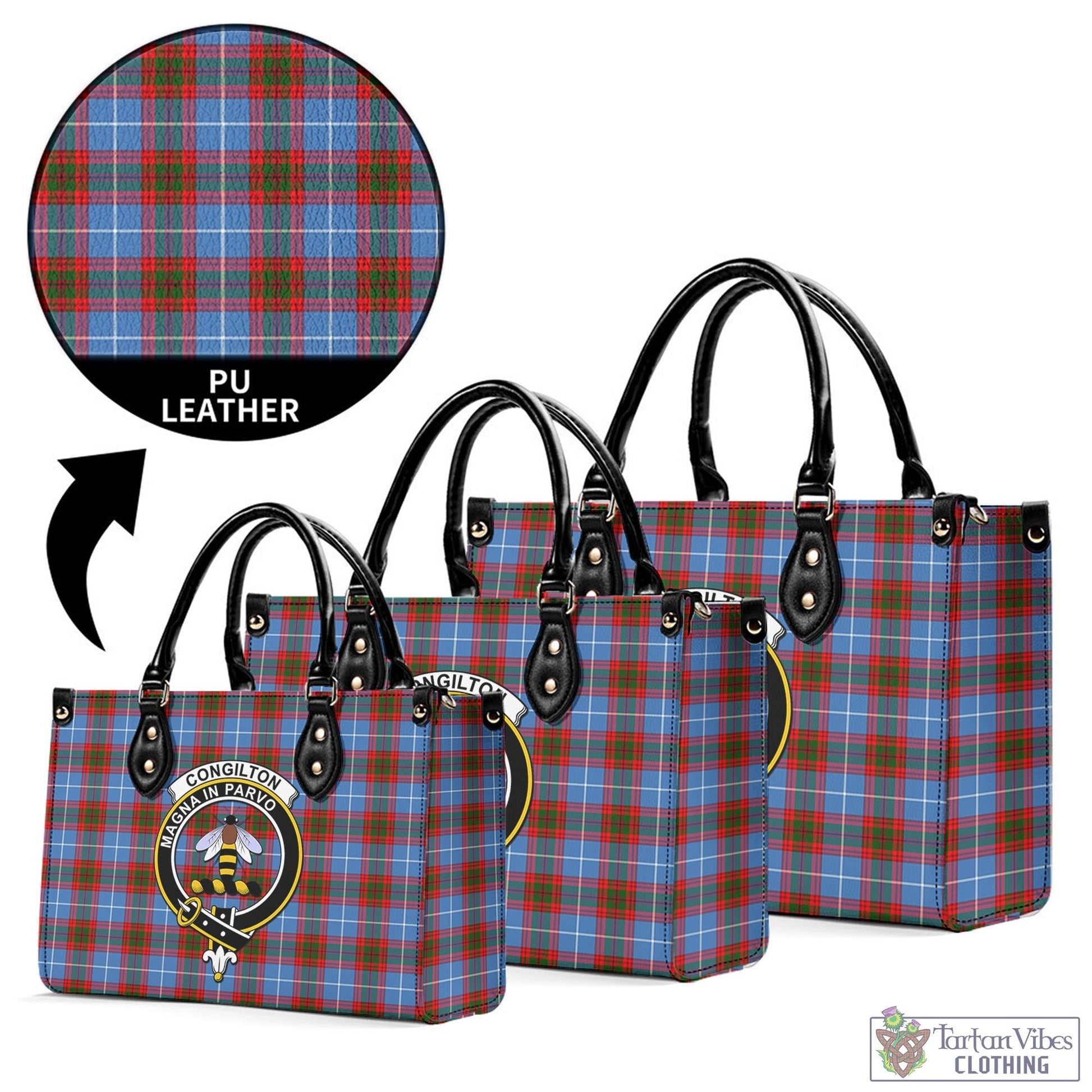 Congilton Tartan Luxury Leather Handbags with Family Crest L - Tartan Vibes Clothing