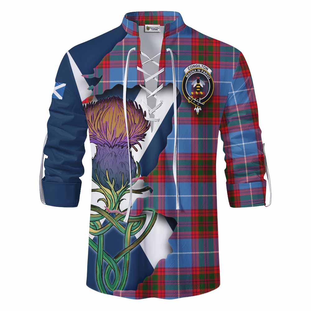Congilton Tartan Family Crest Ghillie Kilt Shirt Scottish Thistle Celtic Inspired Men - Tartan Vibes Clothing