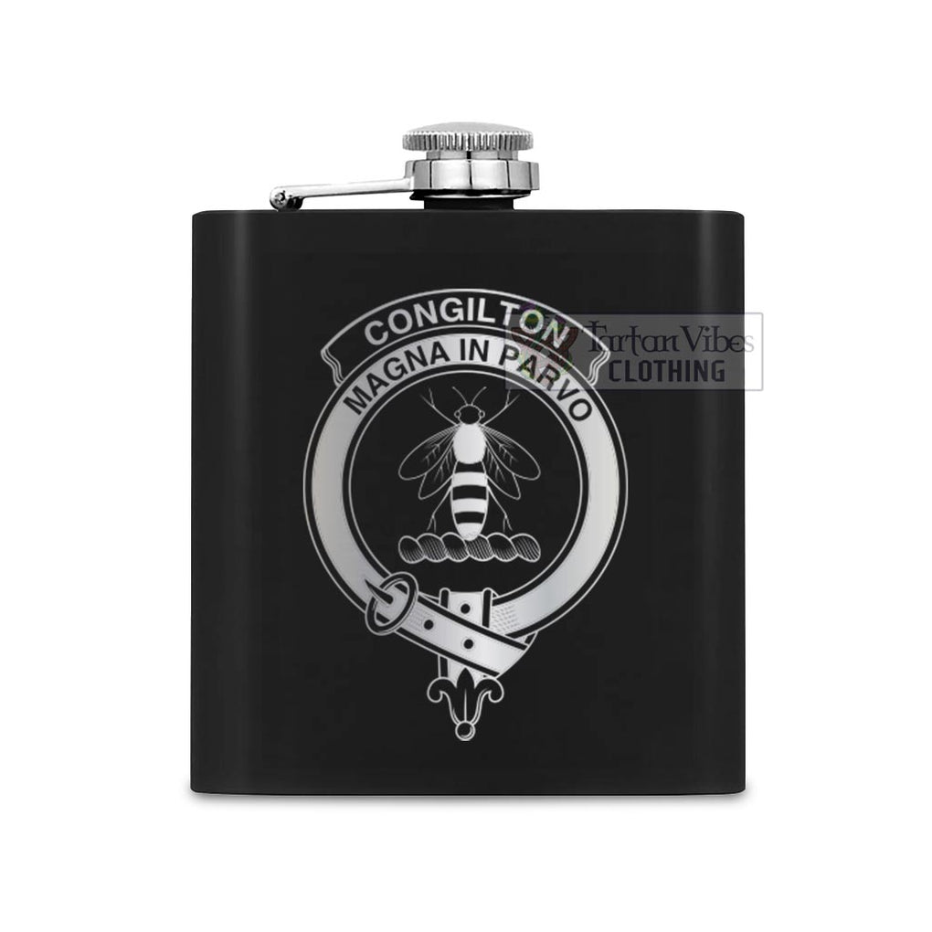 Congilton Crest Hip Flask Set 7oz Black Stainless Steel with A Gift Box One Size 7oz - 2D-tartanvibesclothing
