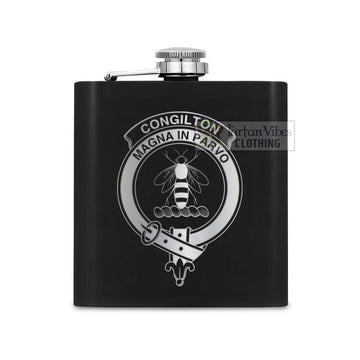 Congilton Crest Hip Flask Set 7oz Black Stainless Steel with A Gift Box One Size 7oz - 2D-tartanvibesclothing