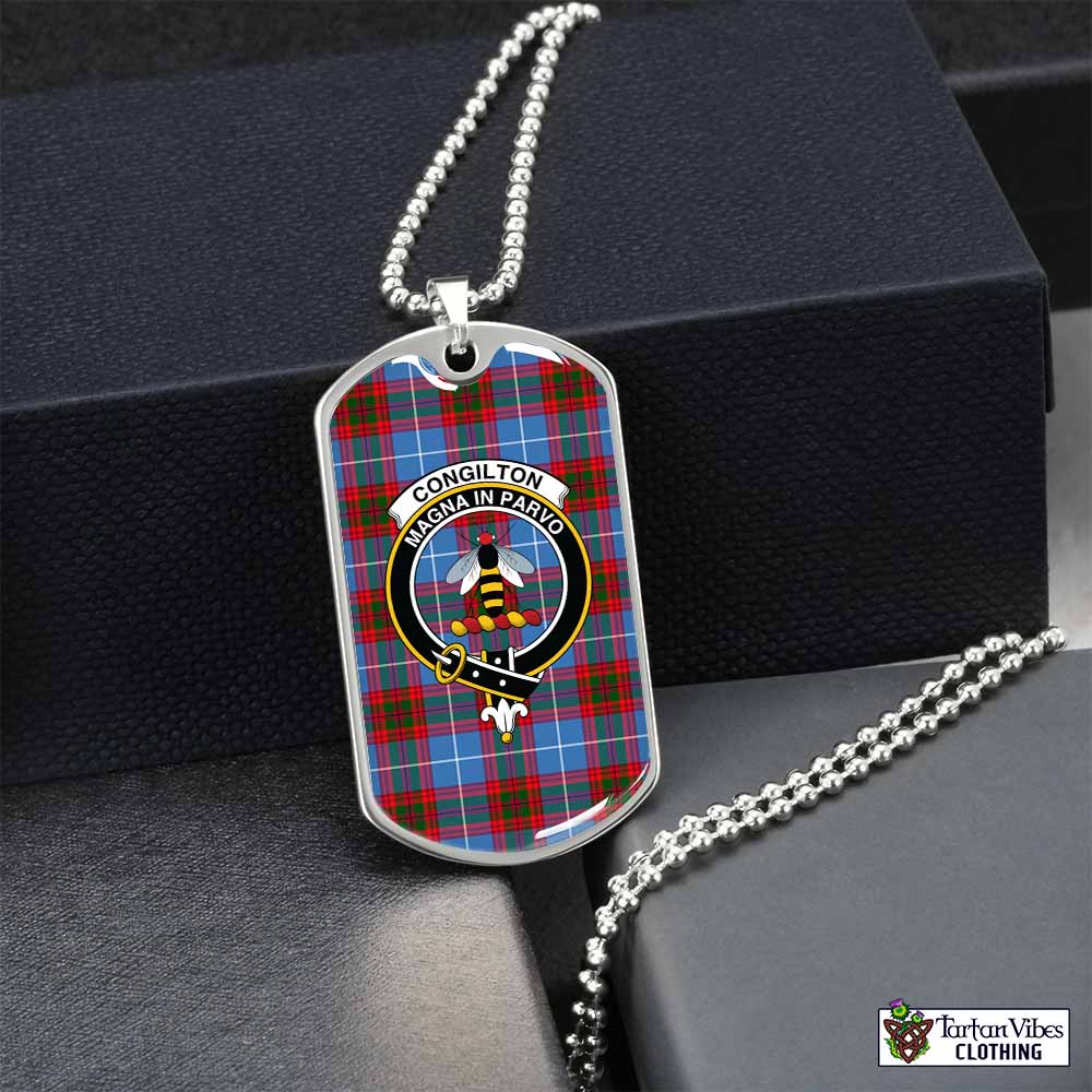 Congilton Tartan Dog Tag Necklace with Family Crest Silver No - Tartan Vibes Clothing