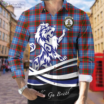 Congilton Tartan Long Sleeve Button Up Shirt with Alba Gu Brath Regal Lion Emblem Men's Shirt - Tartan Vibes Clothing