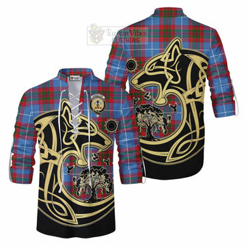 Congilton Tartan Ghillie Kilt Shirt with Family Crest Celtic Wolf Style Men - Tartan Vibes Clothing