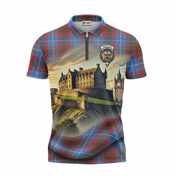 Congilton Tartan Family Crest Zipper Polo Shirt with Scottish Ancient Castle Style Unisex - Tartan Vibes Clothing