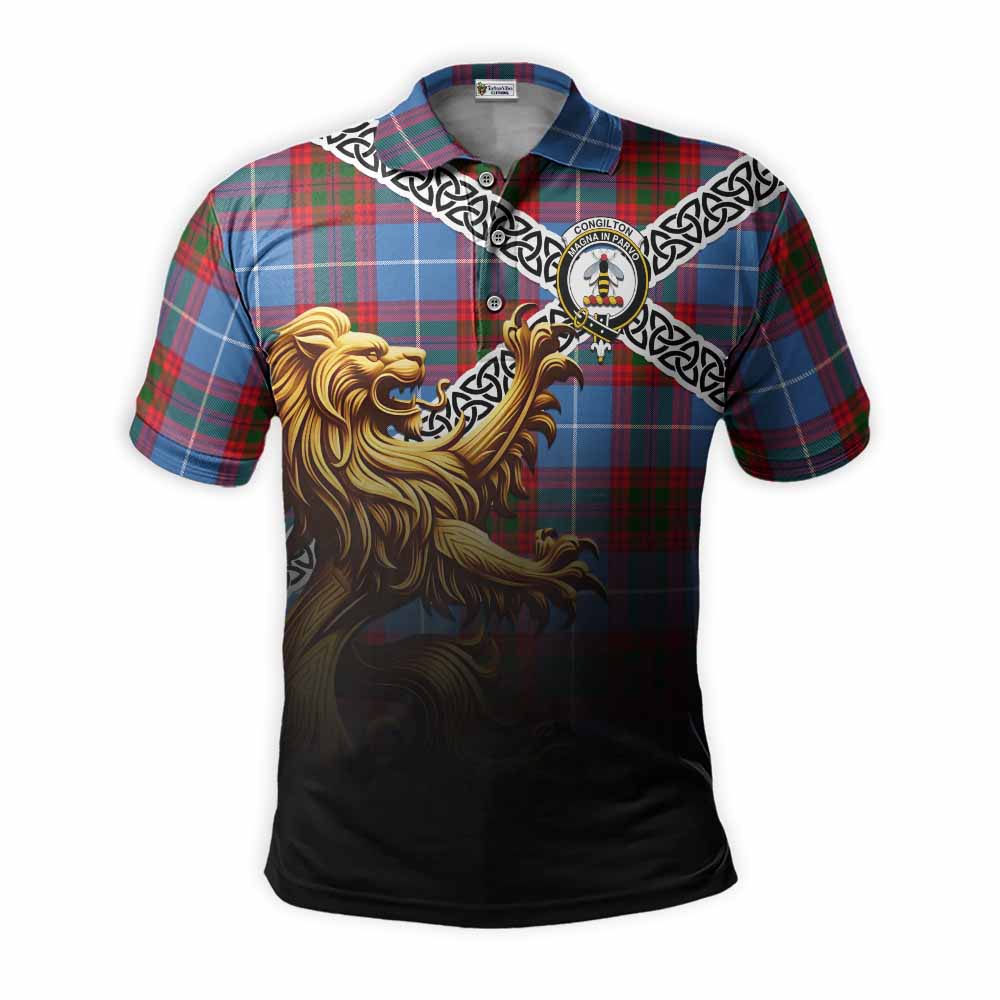 Congilton Crest Tartan Polo Shirt with Golden Lion Emblem Celtic Style Kid - Tartan Vibes Clothing