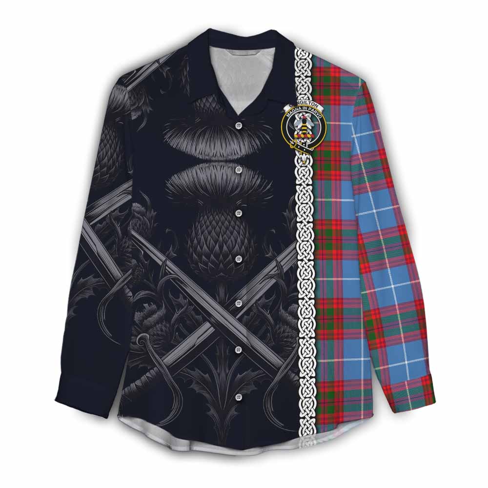 Congilton Tartan Women's Casual Shirt with Family Crest Cross Sword Thistle Celtic Vibes Female - Tartan Vibes Clothing