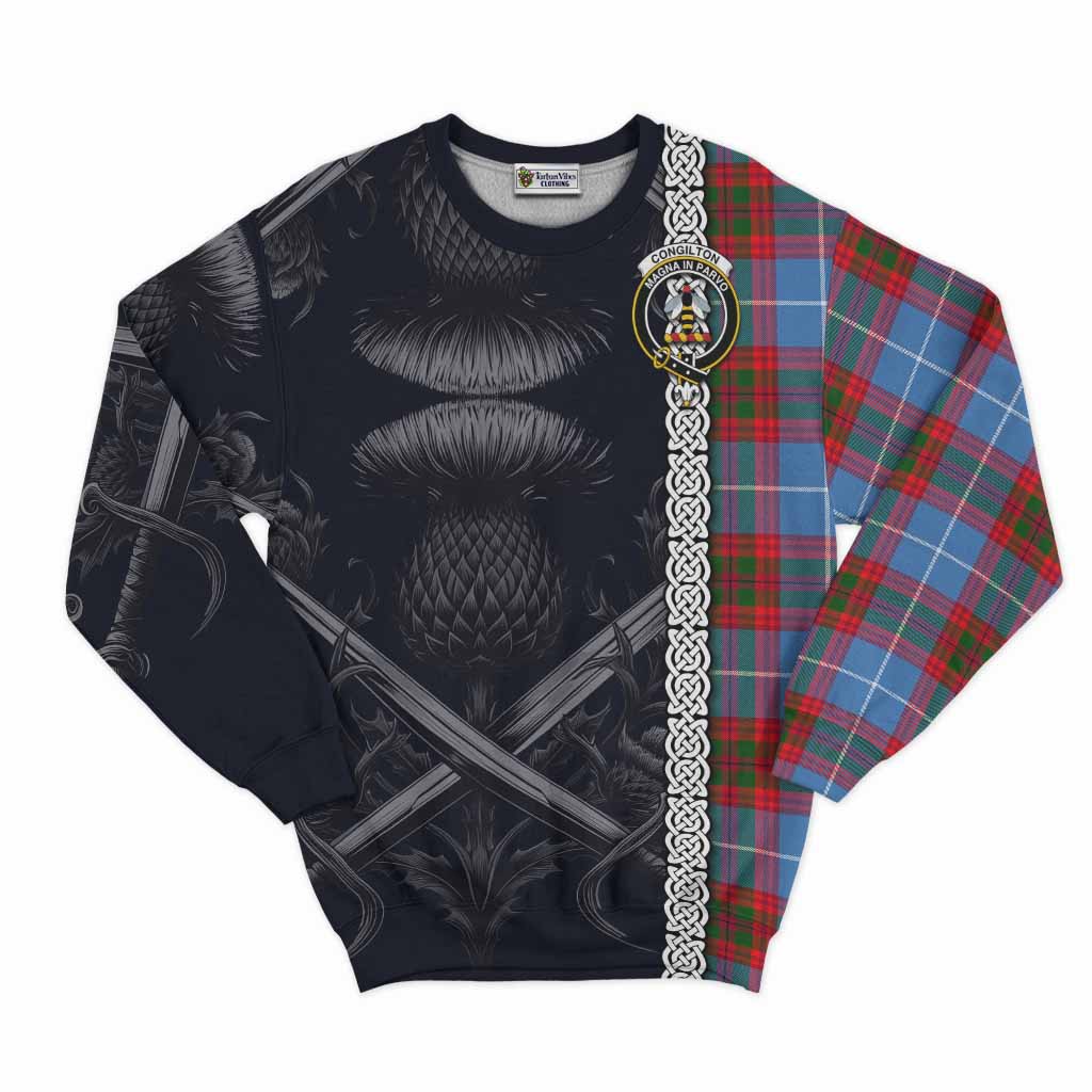 Congilton Tartan Sweatshirt with Family Crest Cross Sword Thistle Celtic Vibes Unisex - Tartan Vibes Clothing