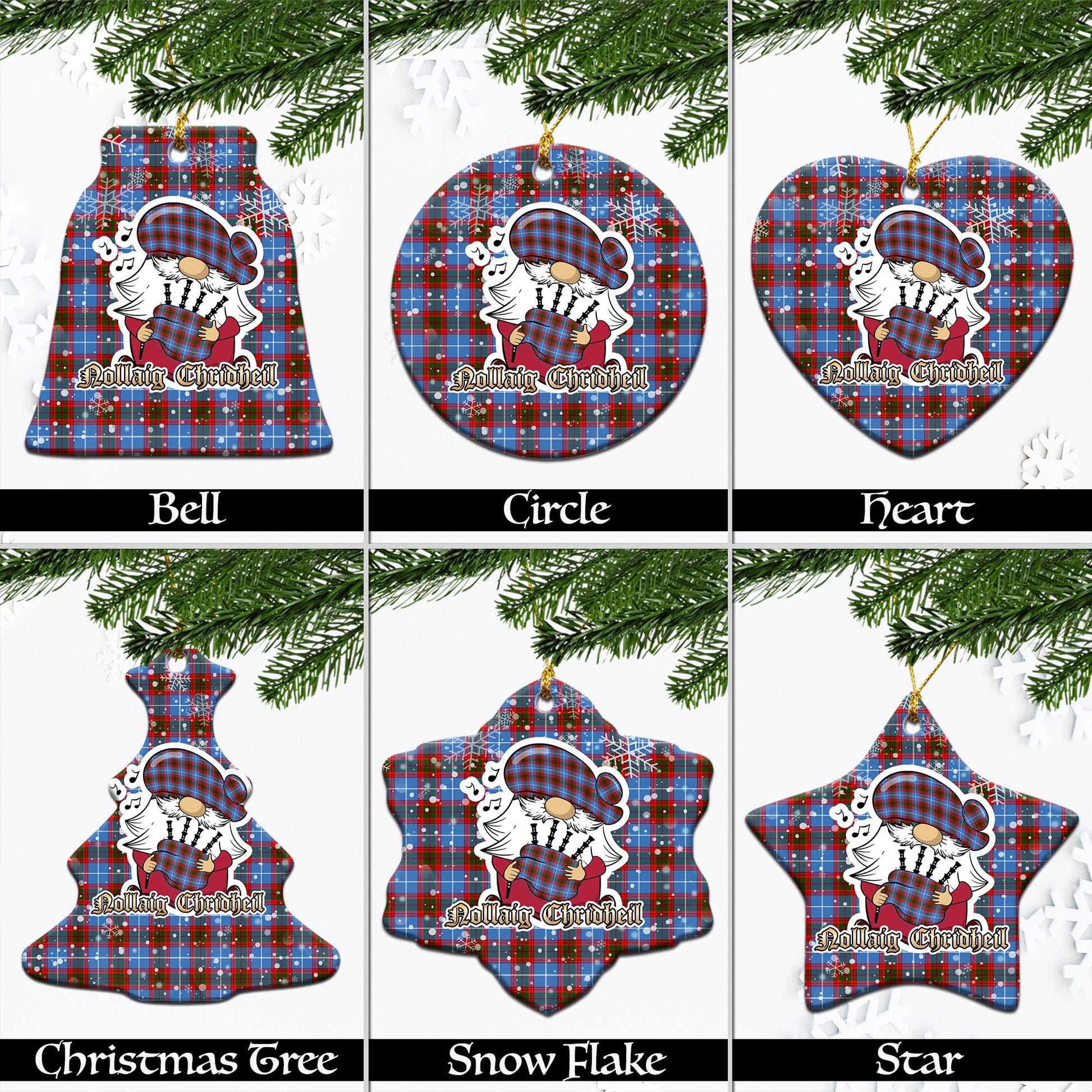 Congilton Tartan Christmas Ceramic Ornaments with Scottish Gnome Playing Bagpipes Ceramic - Tartan Vibes Clothing
