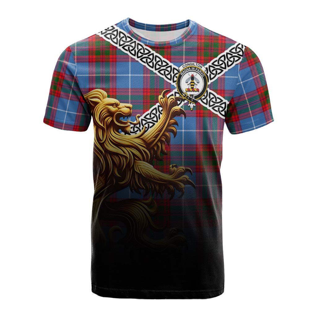 Congilton Crest Tartan Cotton T-shirt with Golden Lion Emblem Celtic Style Kid's Shirt - Tartan Vibes Clothing