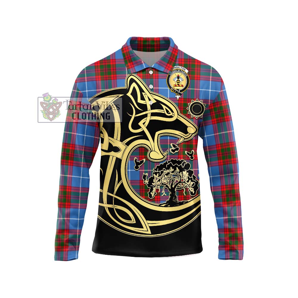 Congilton Tartan Long Sleeve Polo Shirt with Family Crest Celtic Wolf Style Unisex - Tartan Vibes Clothing