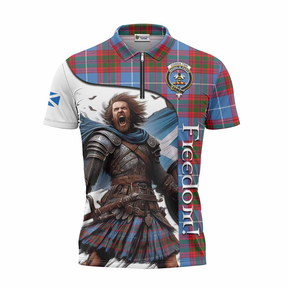 Tartan Vibes Clothing Congilton Crest Tartan Zipper Polo Shirt Inspired by the Freedom of Scottish Warrior
