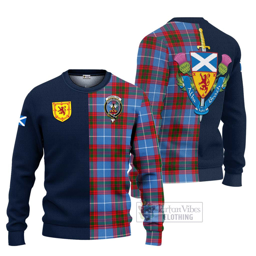Congilton Tartan Ugly Sweater Alba with Scottish Lion Royal Arm Half Style Unisex - Tartan Vibes Clothing