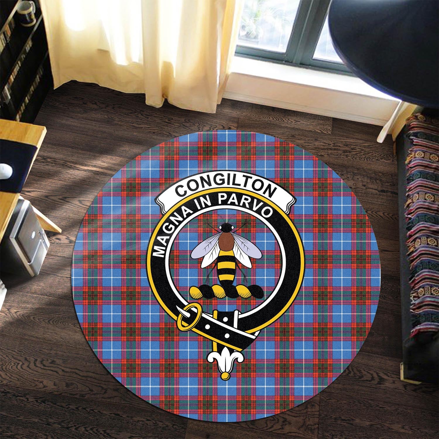 Congilton Tartan Round Rug with Family Crest Premium Round Rug - Tartan Vibes Clothing