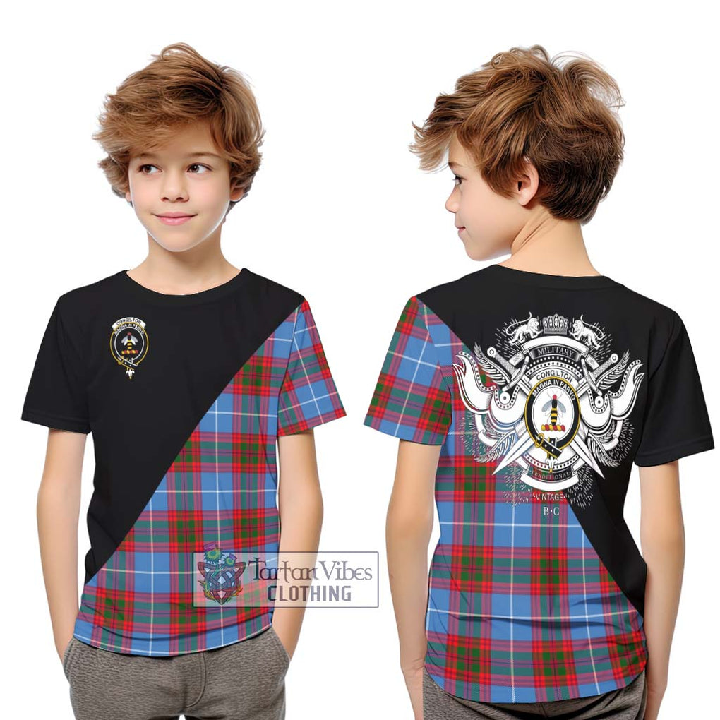 Congilton Tartan Kid T-Shirt with Family Crest and Military Logo Style Youth XL Size14 - Tartan Vibes Clothing