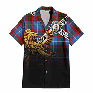 Congilton Crest Tartan Hawaiian Shirt with Golden Lion Emblem Celtic Style Kid - Tartan Vibes Clothing