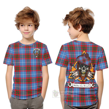 Congilton Tartan Kid T-Shirt with Family Crest and Bearded Skull Holding Bottles of Whiskey Youth XL Size14 - Tartan Vibes Clothing
