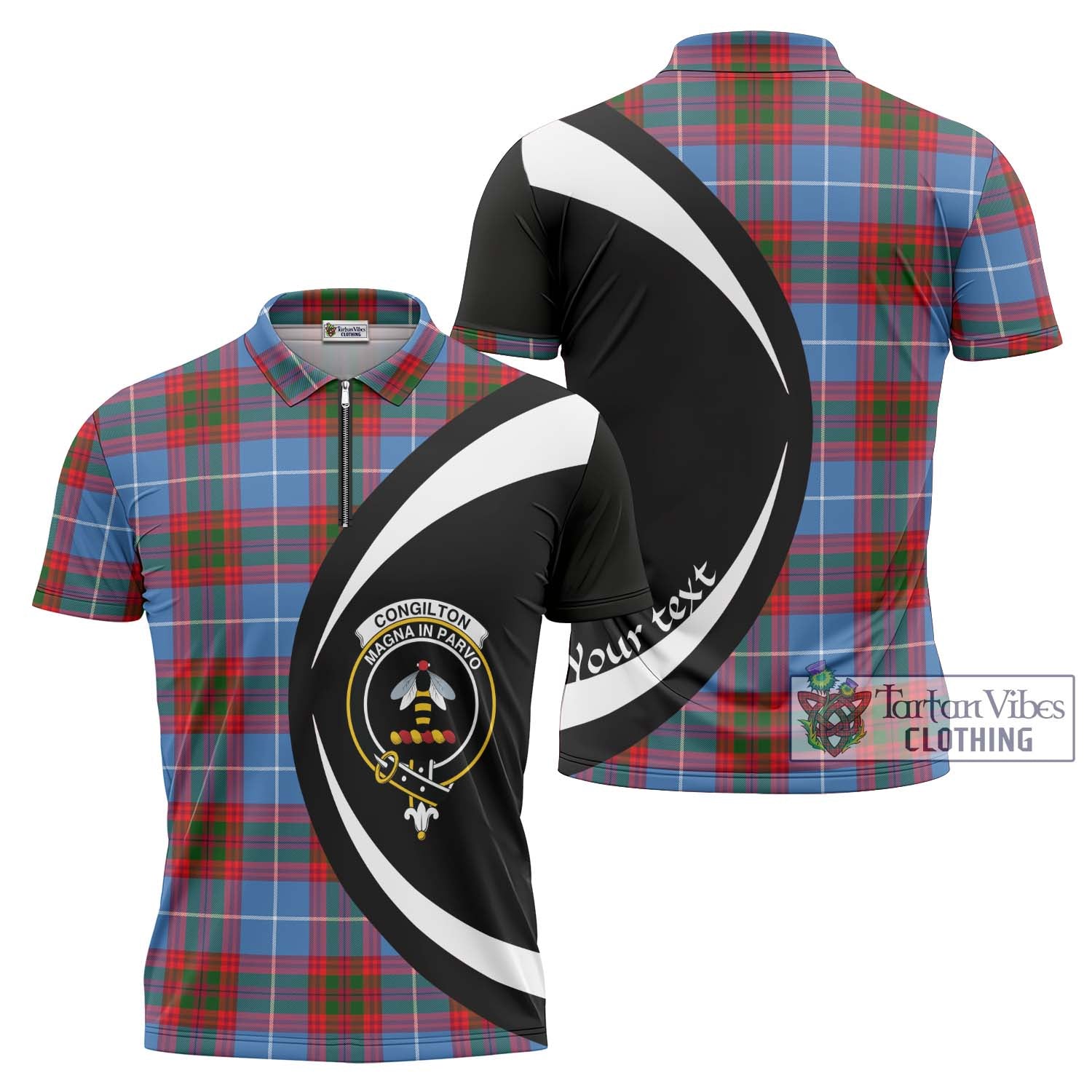 Congilton Tartan Zipper Polo Shirt with Family Crest Circle Style Unisex - Tartan Vibes Clothing