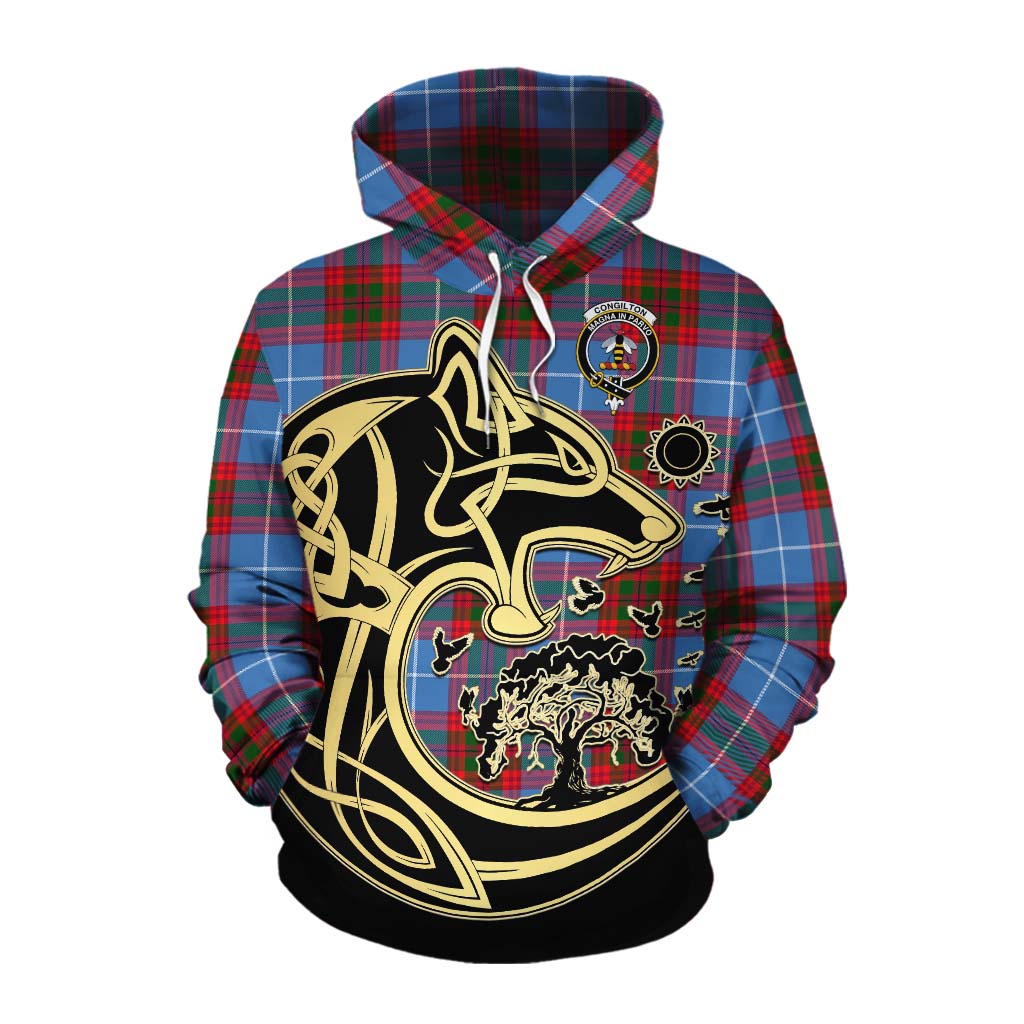 Congilton Tartan Cotton Hoodie with Family Crest Celtic Wolf Style Pullover Hoodie XS - Tartan Vibes Clothing